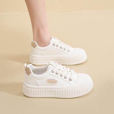 Lente Nieuwe Leer Witte Schoenen Veelzijdig Dikke Zolen Tonen Hoge Student Casual Schoenen Sportschoenen Biscuit Schoenen Dames 39 white
