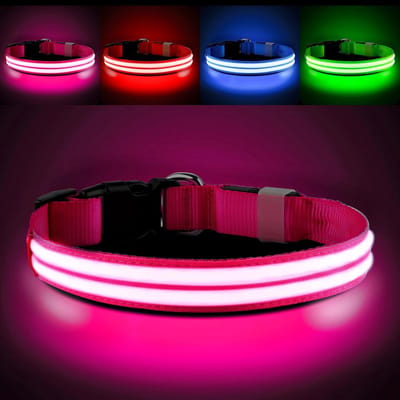 Lichtgevende hondenhalsband, oplaadbaar, 3 modi, knipperende hondenhalsband met licht, waterdicht, led-halsband voor kleine, middelgrote en grote honden, roze, S