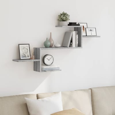 vidaXL - Wandschap - 104x15x49 - cm - bewerkt - hout - grijs - sonoma - eikenkleurig