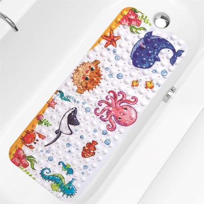 Antislip badmat, babybadmat, 100x40cm, antislip douchemat, kinderbadmat met zuignap en afvoergaten, machinewasbaar (roze octopus)