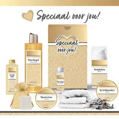 Geschenkset “Speciaal voor jou!” - 8 producten - 800 gram | Luxe Cadeaubox voor haar - Wellness Pakket Vrouw - Giftset Verjaardag - Cadeaupakket Vriendin - Gift Valentijn - Valentijnsdag - Cadeau Set Moeder - Moederdag - Kerstpakketje - Goud waard