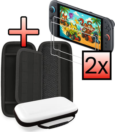 Hoesje Geschikt voor Nintendo Switch 2 Case Hoes Hard Cover Met 2x Screenprotector - Hoes Geschikt voor Nintendo Switch 2 Hoes - Wit