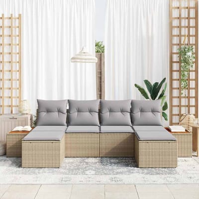 vidaXL - Tuinbank - Set - 6 - st - Beige - en - Lichtgrijs - Poly - Riet