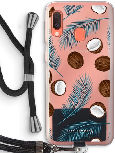Case Company® - Hoesje met koord geschikt voor Samsung Galaxy A20e hoesje met Koord - Kokosnoot - Telefoonhoesje met Zwart Koord - Bescherming aan alle Kanten en Over de Schermrand