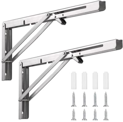Ruimtebesparende roestvrijstalen klapconsoles - 400 mm vouwconsoles voor wandmontage en doe-het-zelf werkbanken