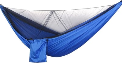 Hangmat met Net - Kampeerhangmat Reishangmat - Outdoor Ontspanning - 2-in-1 Omkeerbaar - 290x140 Cm - Blauw