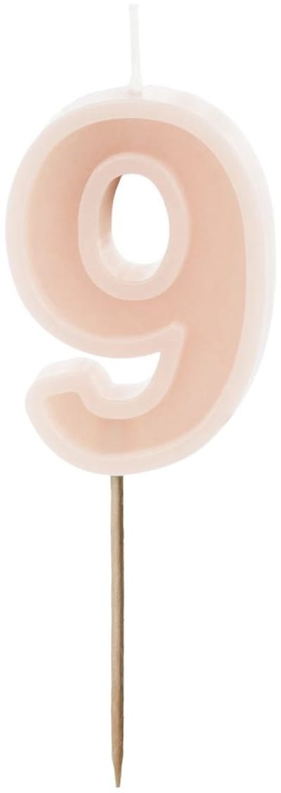 Taartkaars nummer 9 oudroze 6cm
