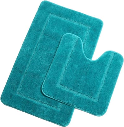 Famanu - Turquoise 2-delige badmatset met toiletmat, antislip en wasbaar, 53 x 86 cm + 50 x 50 cm