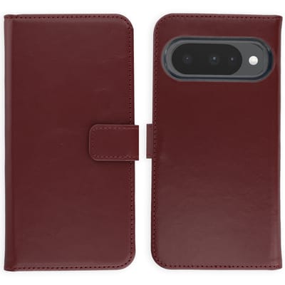 Selencia Hoesje - Geschikt voor Google Pixel 10 / 10 Pro - Echt Lederen Bookcase - Burgundy