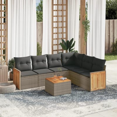 vidaXL - 7-delige - Loungeset - met - kussens - poly - rattan - grijs