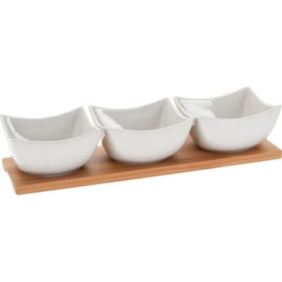 Excellent Houseware - Serveerplank/borrelplank- hapjes/saus/tapas - porselein - incl. 3x schaaltjes