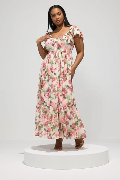 Yours London Witte Jurk Met Bloemenprint En Gelaagde Smockjurk Size 42