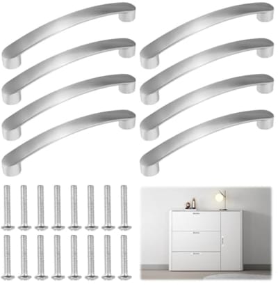 Set van 8 metalen deurgrepen voor kasten en laden - 96 mm gatcentrum - Zilverkleurig
