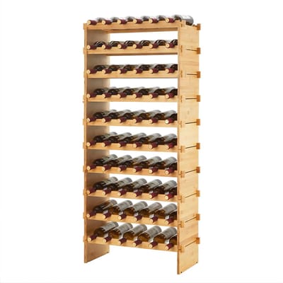Modulair Wijnrek - Voor keuken, woonkamer of wijnkelder - Stapelbare 8/10-laags wijnopslag en presentatie - Bamboe - 10-Tier