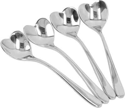 Set van 4 RVS Hartvormige Koffielepels - Ideaal voor Thee, IJs en Dessert Mixen