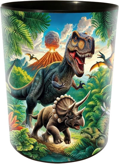Kleurrijke Kinder Prullenbak met Dinosaurus Print - 12 Liter Kunststof Afvalemmer