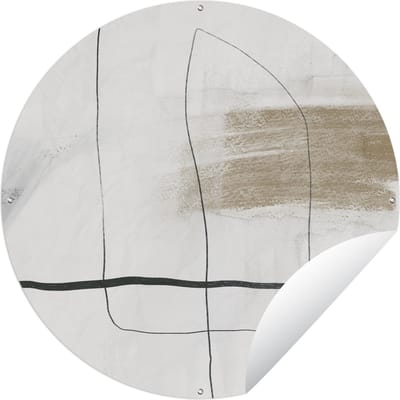 Tuincirkel Abstract - Lijnen - Taupe - Design - 60x60 cm - Ronde Tuinposter - Buiten