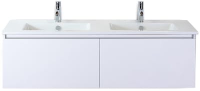 Frozen Badmeubelset 140 cm - Greeplijst in Kleur - Wit Hoogglans - Keramische Wastafel Wit 2 Kraangaten