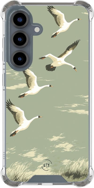 Shockproof hoesje - Geschikt voor Samsung Galaxy S25 - Vogels - Extra sterke case - TPU/polycarbonaat - Print / Illustratie - Groen, Transparant