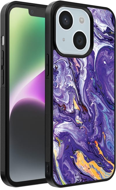Smartphonica Telefoonhoesje voor iPhone 14 met marmer opdruk - TPU backcover case marble design - Goud Paars geschikt voor iPhone 14