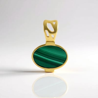 Cavill - Zilveren hanger met Malachiet 2,25 ct uit DR Congo - 925 Sterling Zilver Verguld - Ovaal geslepen edelsteen - Elegante malachiet sieraden