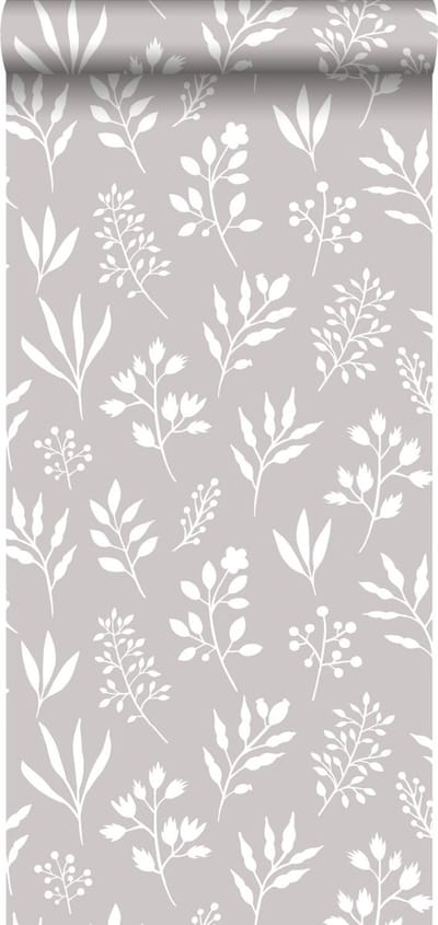ESTAhome behang bloemmotief in Scandinavische stijl warm grijs - 53 cm x 10.05 m - 139084