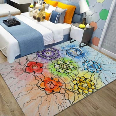 15 Maten Indiase Boeddha Beeld Meditatie Zeven Chakra's Tapijt voor Slaapkamer Yoga Vloermat Woonkamer Vloer Decor Antislip Kleden 40x60cm (16x24in)