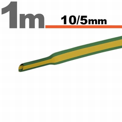 10× 1 Meter Krimpkous Groen/Geel 10 / 5 mm – 10 Stukken Van 1 Meter – Warmtekrimpbuis Voor Isolatie En Kabelbescherming – Geschikt Voor Elektrische Installaties En Reparaties [11023X]