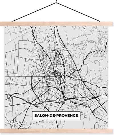 Posterhanger incl. Poster 40x40 cm - Schoolplaat - Stadskaart - Frankrijk - Kaart - Salon-de-Provence - Plattegrond - Textielposter - Blanke latten - Stadskaart