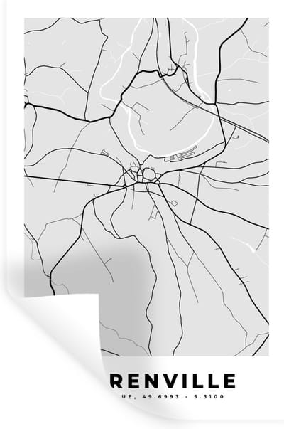 Muurstickers - Sticker Folie - Kaart – Plattegrond – Stadskaart – Florenville – België – Zwart Wit - 20x30 cm - Plakfolie - Muurstickers Kinderkamer - Zelfklevend Behang - Zelfklevend behangpapier - Stickerfolie
