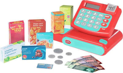Chad Valley supermarkt kassa met rekenmachine en LCD scherm