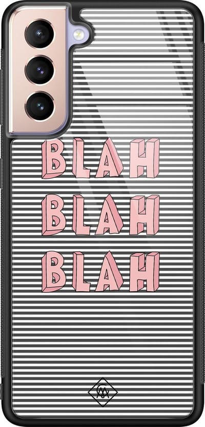 Casimoda® hoesje - Geschikt voor Samsung Galaxy S21 - Blah Blah Blah - Luxe Hard Case Zwart - Backcover telefoonhoesje - Blauw