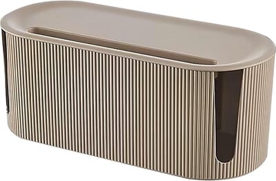 Famanu – Kabelbox - kabelorganizer - box met deksel - kabelmanagement - multifunctionele overspanningsbeveiliging voor kabels - stekkerstrips (bruin)