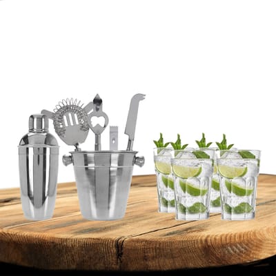 Excellent Houseware cocktails maken set 6-delig met 4x Mojito glazen 410 ML