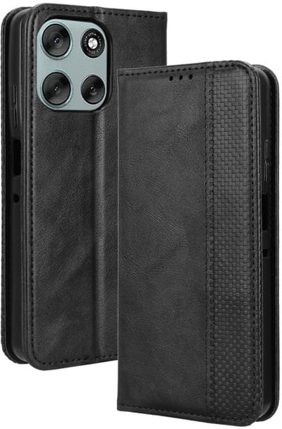 Coverup Hoesje - Geschikt voor Motorola Moto G56 Hoesje - Coverup Vintage Style Book Case - Zwart