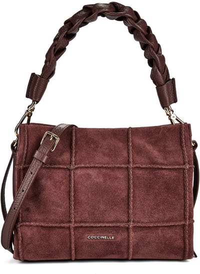 COCCINELLE Leren handtas schoudertas Boheme Check Embroidery Handbag Berry / Berry donkerpaars