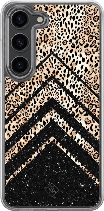 Casimoda® hoesje - Geschikt voor Samsung Galaxy S23 Plus - Chevron Luipaard - 2-in-1 case - Schokbestendig - Luipaardprint - Verhoogde randen - Bruin/beige, Transparant