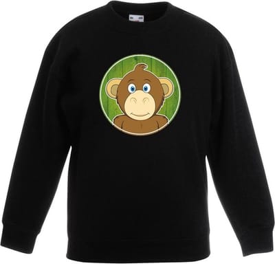 Kinder sweater zwart met vrolijke aap print - apen trui - kinderkleding / kleding 98/104