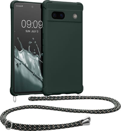 kwmobile telefoonhoesjegeschikt voor Google Pixel 7a - Hoesje van siliconen met telefoonkoord - In mosgroen