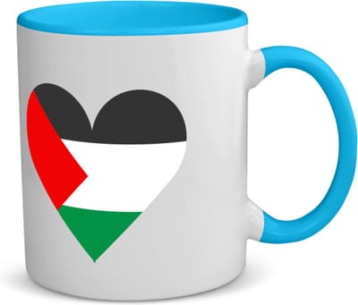 Akyol - palestina vlag hart vorm koffiemok - theemok - blauw - Palestina - mensen die liefde willen geven aan palestina - degene die van palestina houden - supporten - oorlog - verjaardagscadeautje - gift - geschenk - kado - 350 ML inhoud