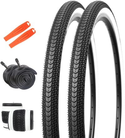 26 inch fietsbanden 26 x 1,75 (44-559) + 2 binnenbanden AV48 mm + 2 bandenlichters – fietsbandenset voor stadsbike/MTB/trekkingfiets/jongeren/vouwfietsen