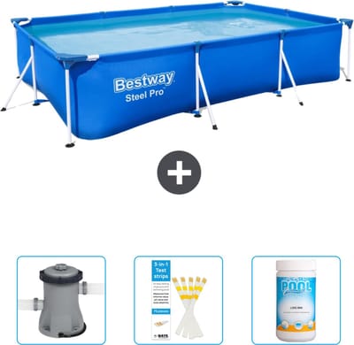 Bestway Rechthoekig Steel Pro Zwembad - 300 x 201 x 66 cm - Blauw - Inclusief Pomp - Testrips - Chloor