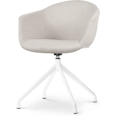 Nolon Nola-Otis Eetkamerstoel Draaibaar Beige - met Armleuning - Stof - Wit Onderstel
