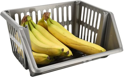 Groentemand 1 Stuk Grijs – Opbergmand voor Groente en Fruit – Fruitmand Keuken – Mandenrek Aardappelen en Uien – Kunststof Voorraadmand – Keuken Organizer Aanrecht
