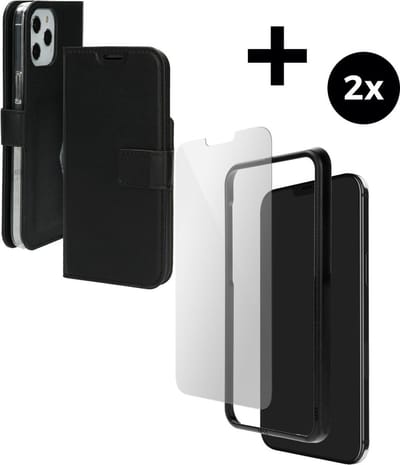 Mobiparts Classic Wallet hoesje geschikt voor Apple iPhone 12 Pro Max met 2 Screenprotectors van Gehard Glas - Zwart