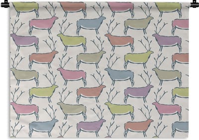 Wandkleed - Wanddoek - Patronen - Hert - Beige - 60x45 cm - Wandtapijt