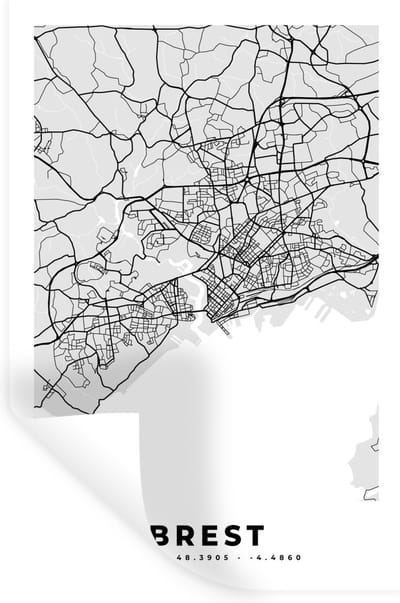 Muurstickers - Sticker Folie - Kaart - Stadskaart - Frankrijk - Brest - Plattegrond - 20x30 cm - Plakfolie - Muurstickers Kinderkamer - Zelfklevend Behang - Zelfklevend behangpapier - Stickerfolie