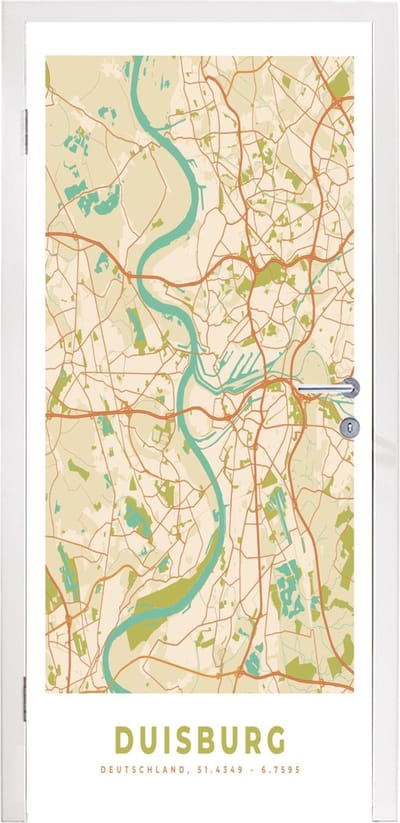 Deursticker Vintage - Kaart - Duisburg - Plattegrond - Stadskaart - 95x235 cm - Deurposter