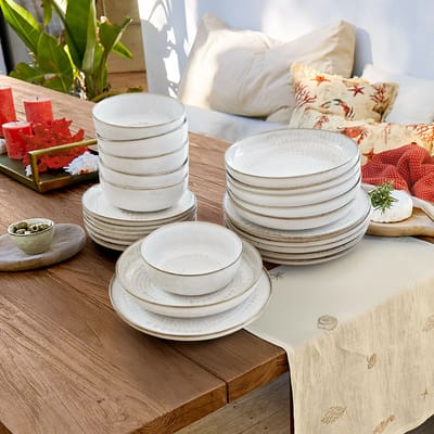 LOBERON Servies set van 24 Marnis grijs/bruin