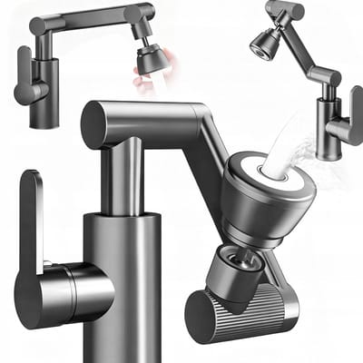 Keukenkranen - Wastafelkranen - Drietraps Verstelbare - Roestvrij Staal & 360° Draaibaar - 3 Waterstanden & Spatvrij - Geschikt voor Warm & Koud Water - Inclusief 80cm Slang - Voor Keuken & Badkamer